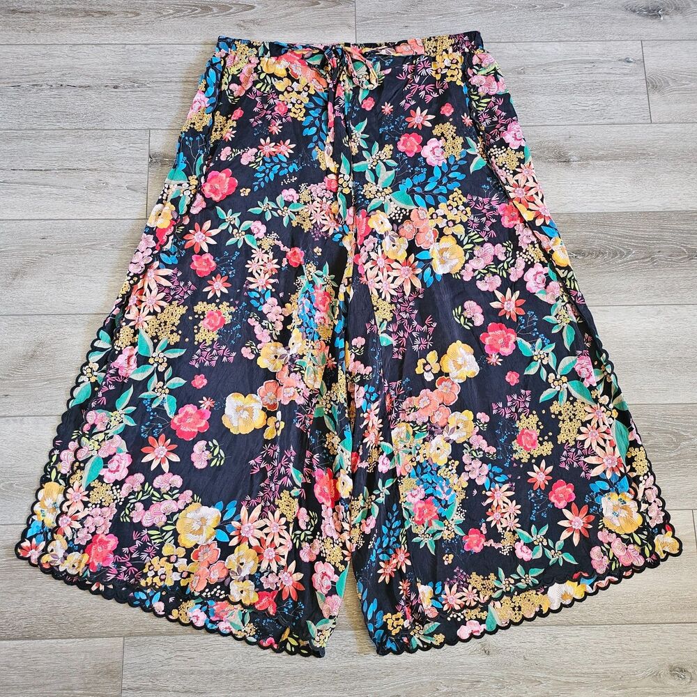 Johnny Was Floral Embroidered Wide leg Sheer Pull on Pants Resort wear 2X READ - Picture 1 of 9